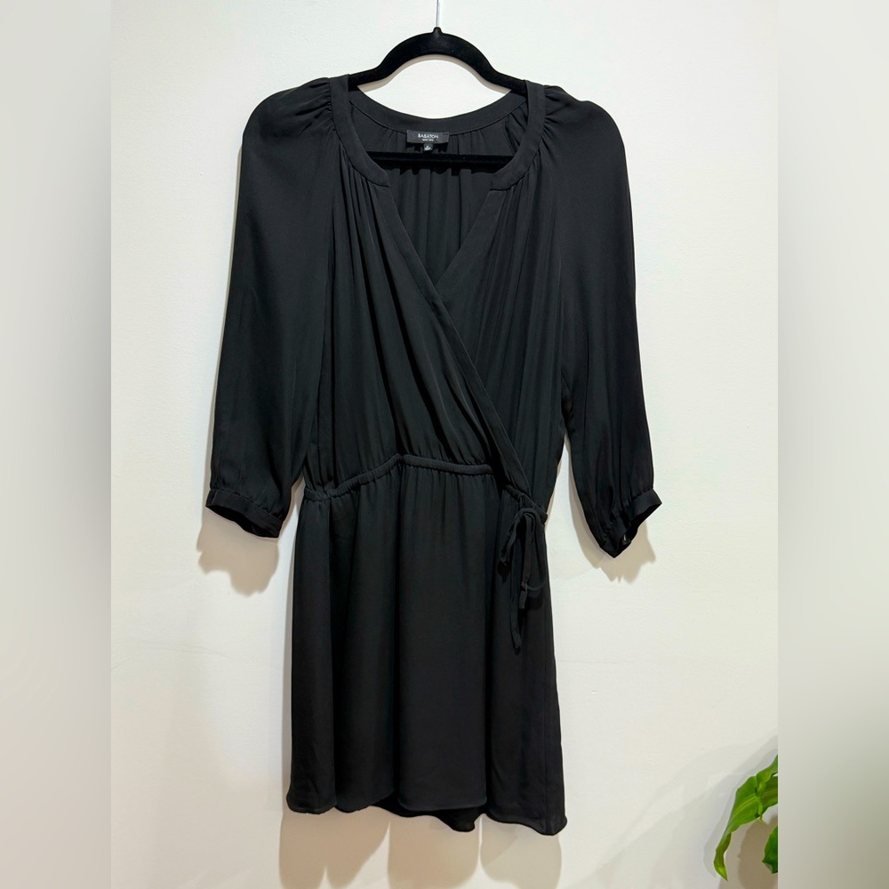 Aritzia Babaton Black Silk Faux Wrap Sheath Dress V-Neck - Size M